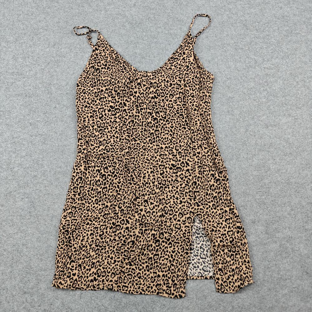 Reformation Dress Womens Medium Beige Leopard Slip Dress Strappy Short